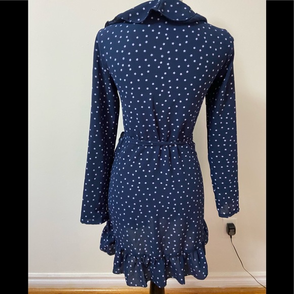 2/$10 Navy Blue with White Stars Mini Wrap Dress - Picture 3 of 4